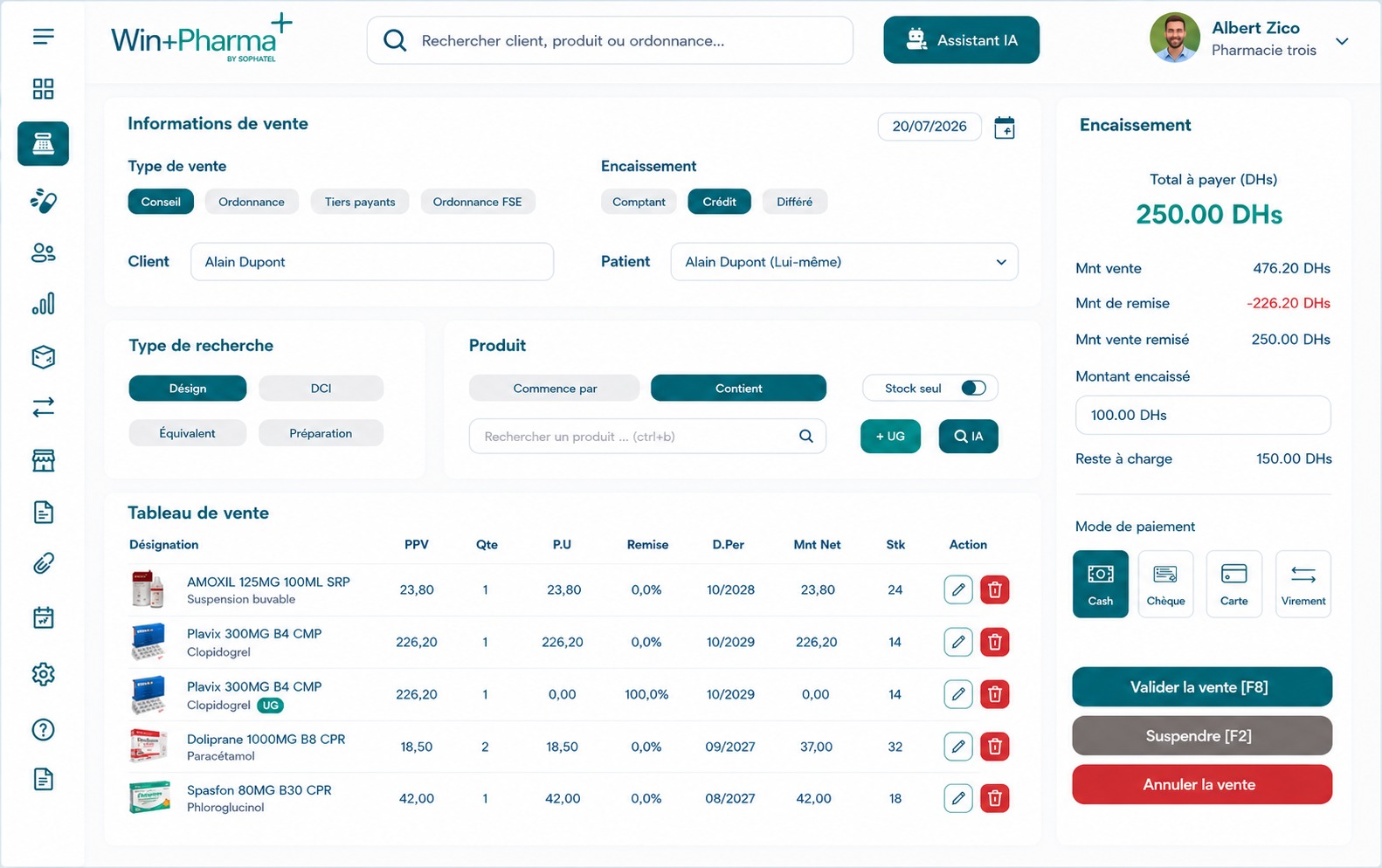 WinPlus Pharma - Interface de gestion des ventes et du stock