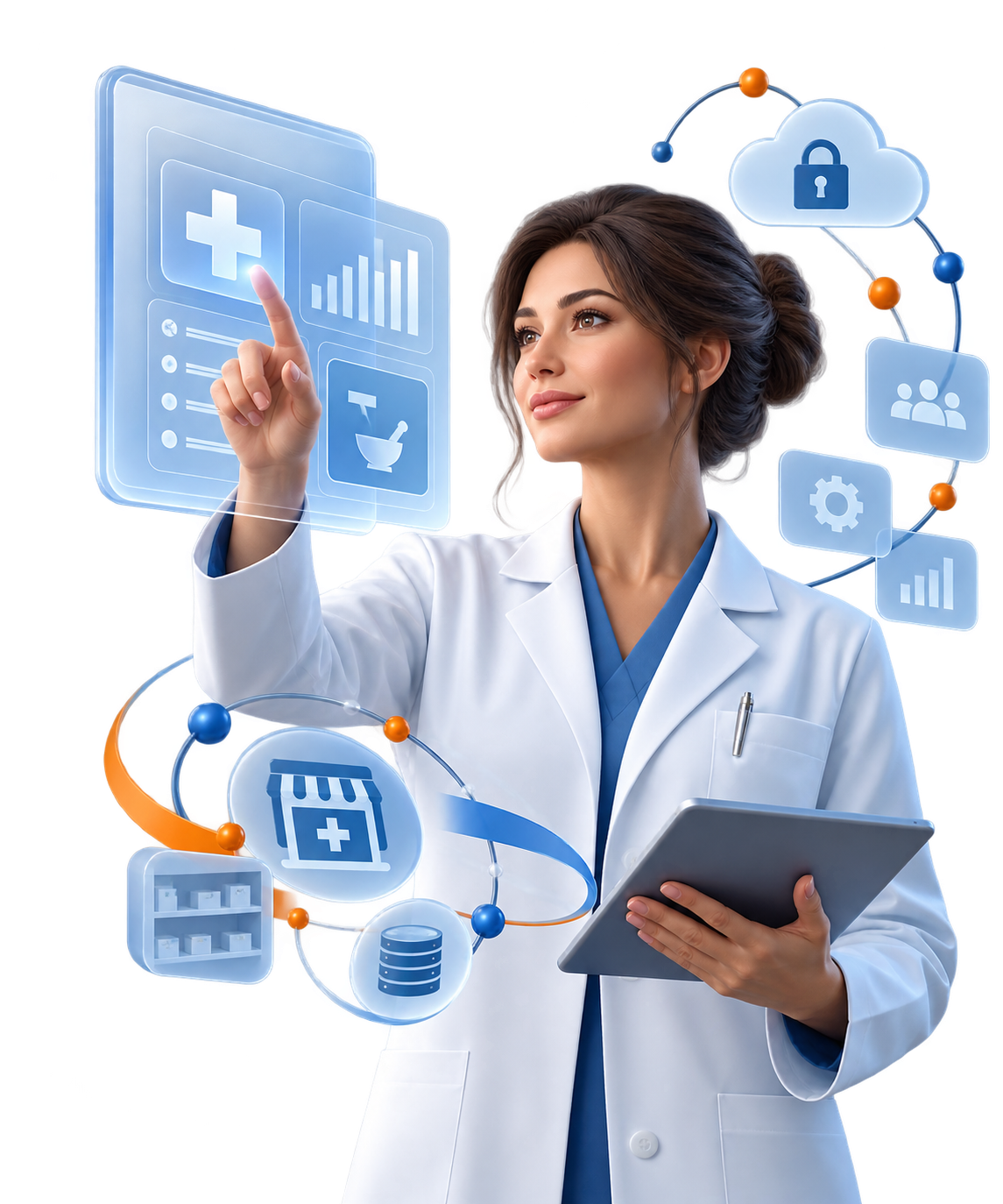 Professionnelle de santé utilisant des solutions digitales Sophatel